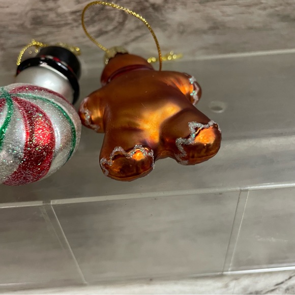 Lao Mai Blown Glass Glitter 3 Christmas Ornaments Gingerbread Man Bear Snowman - Picture 6 of 7